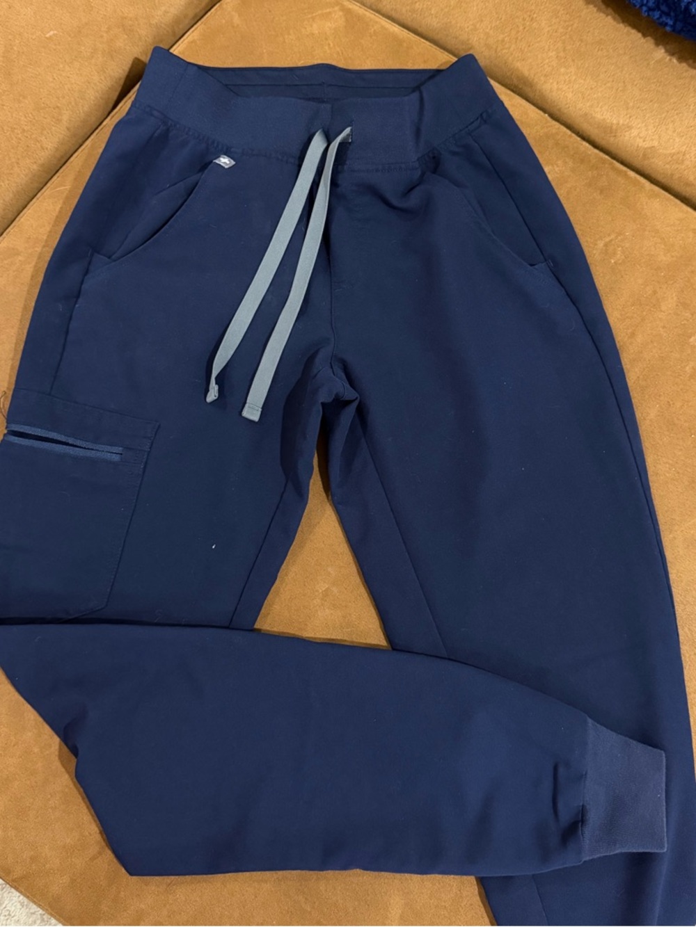 Figs Navy Blue Track Joggers with Gray Drawstring